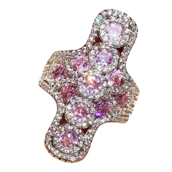 925 Silver Pink Cross Zircon Statement Ring - Picture 6 of 11